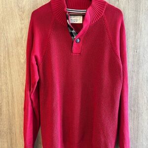 Men's Crimson Rib-Trim V-Neck Button Sweater